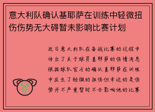 意大利队确认基耶萨在训练中轻微扭伤伤势无大碍暂未影响比赛计划
